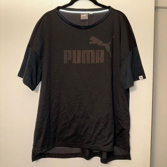 Puma Women’s Solid Black Mesh Graphic Short Sleeve Tee Size XL NWT - Picture 1 of 11